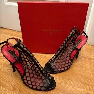 Charles Jourdan Black and Red Mesh Heels